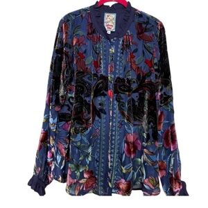 Johnny Was Clara Burnout Button Front Blouse M